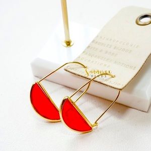Anthropologie Crescent Hoop Earrings Red